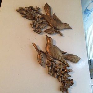 Vintage brass colored plastic bird wall decoration